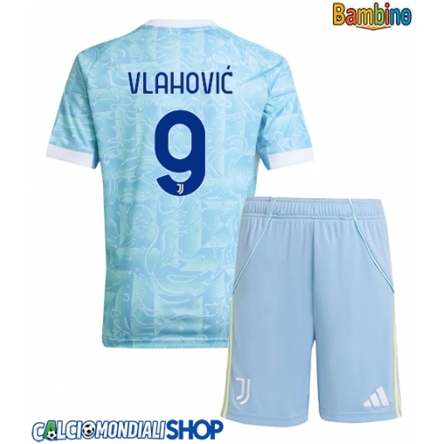 Maglie da calcio Juventus Dusan Vlahovic #9 Seconda Maglia Bambino 2025-26 Manica Corta + Pantaloni corti)